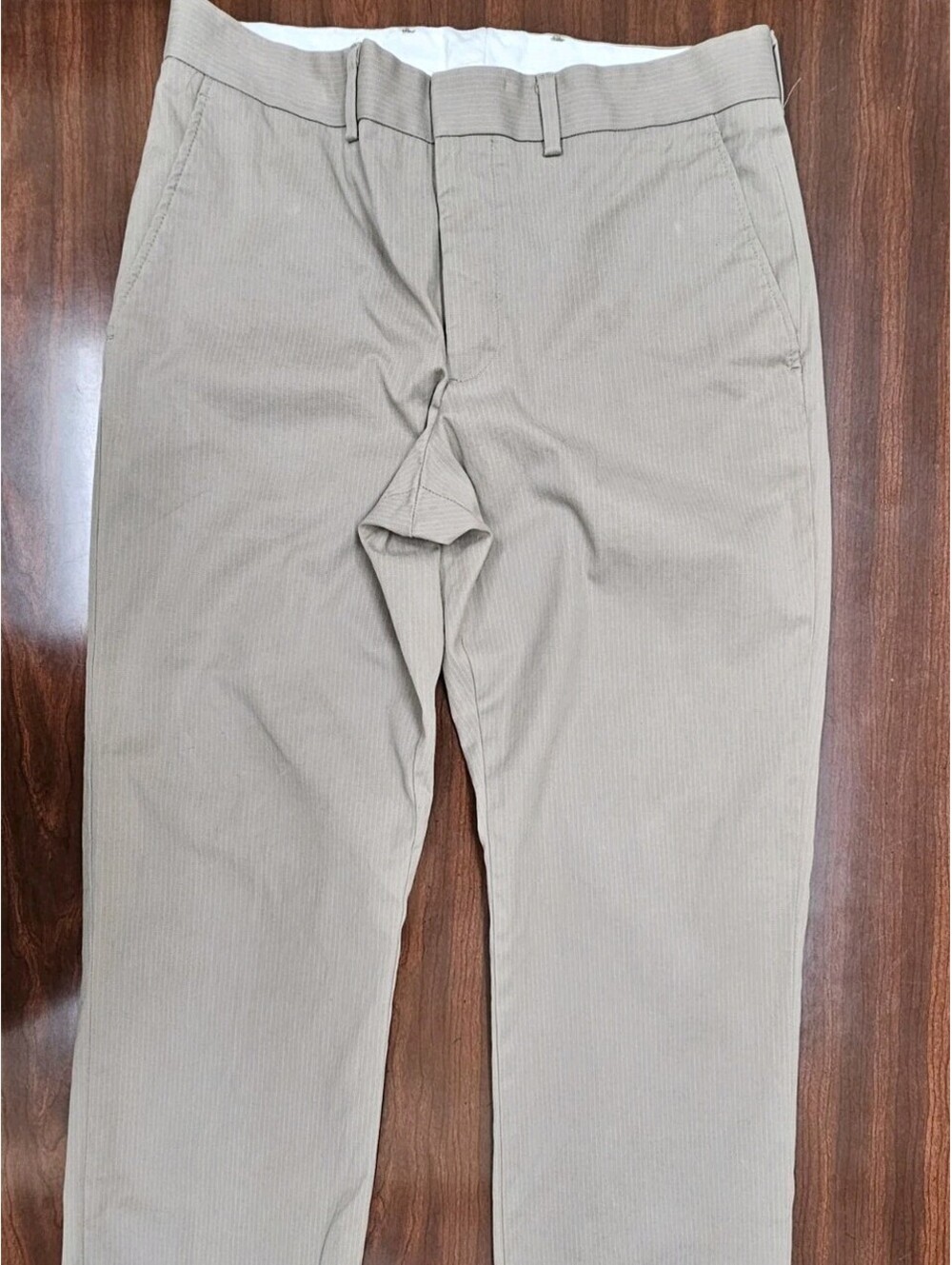Express Producer Pants Mens 31x32 Tan Beige Pinstripe Dress Pants Slim Fit